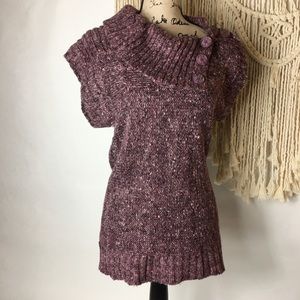 Purple Sweater Cowl Neck Top